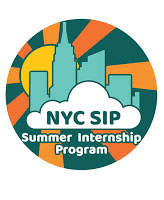 Background is an animation of the sun shining on the N Y C skyline. Text reads: N Y C S I P. Summer Internship Program.