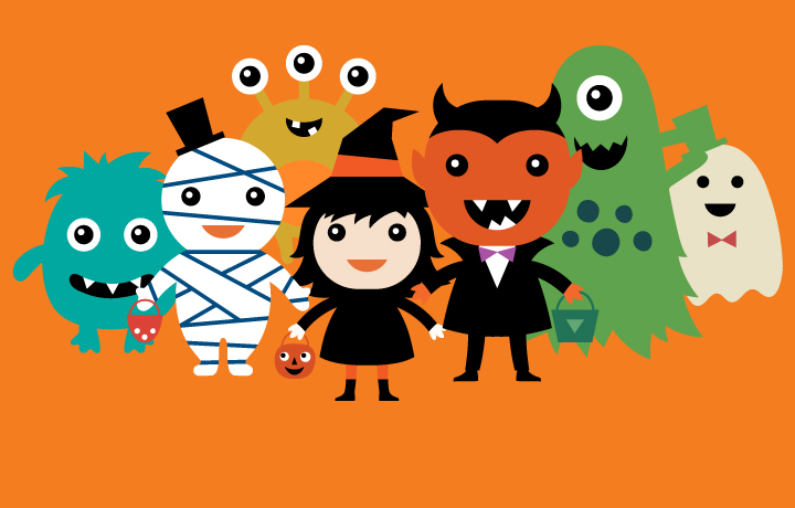 Orange background with Halloween monster animations
                                           