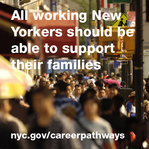 Text: "All working New Yorkers should be able to support their families."