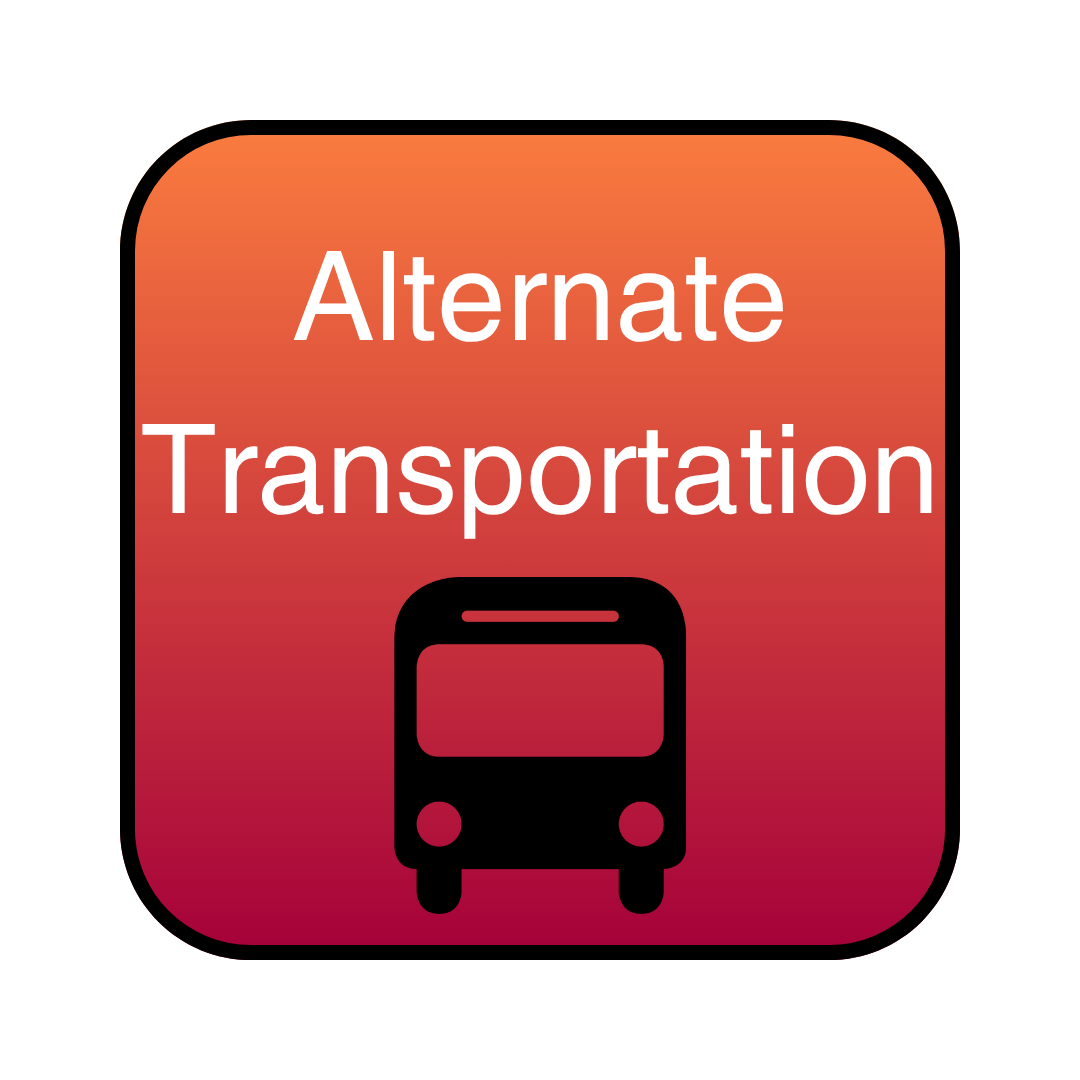 image of button with a two-toned orange background that says Alternate Transportation and a bus outline