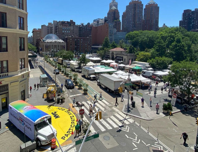 Aerial view of a city street
