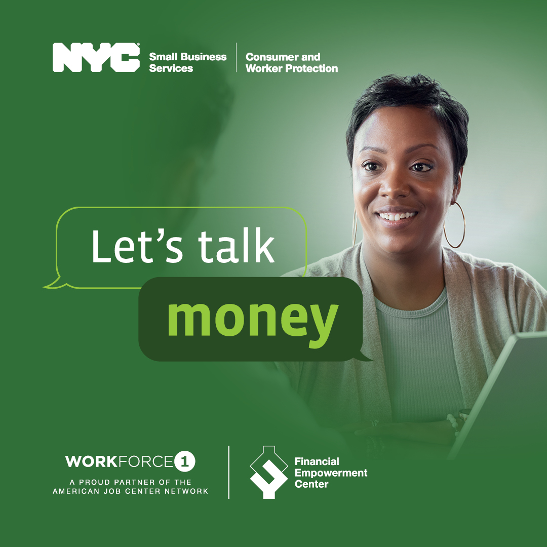 Let's talk money ad for financial counseling at Workforce1 Centers