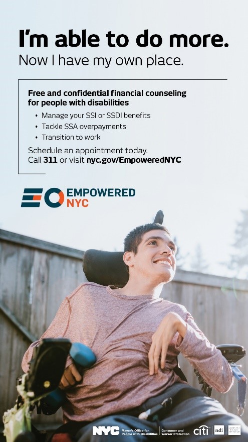 Ad of man in wheelchair smiling with text I'm able to do more. Now I have my own place
