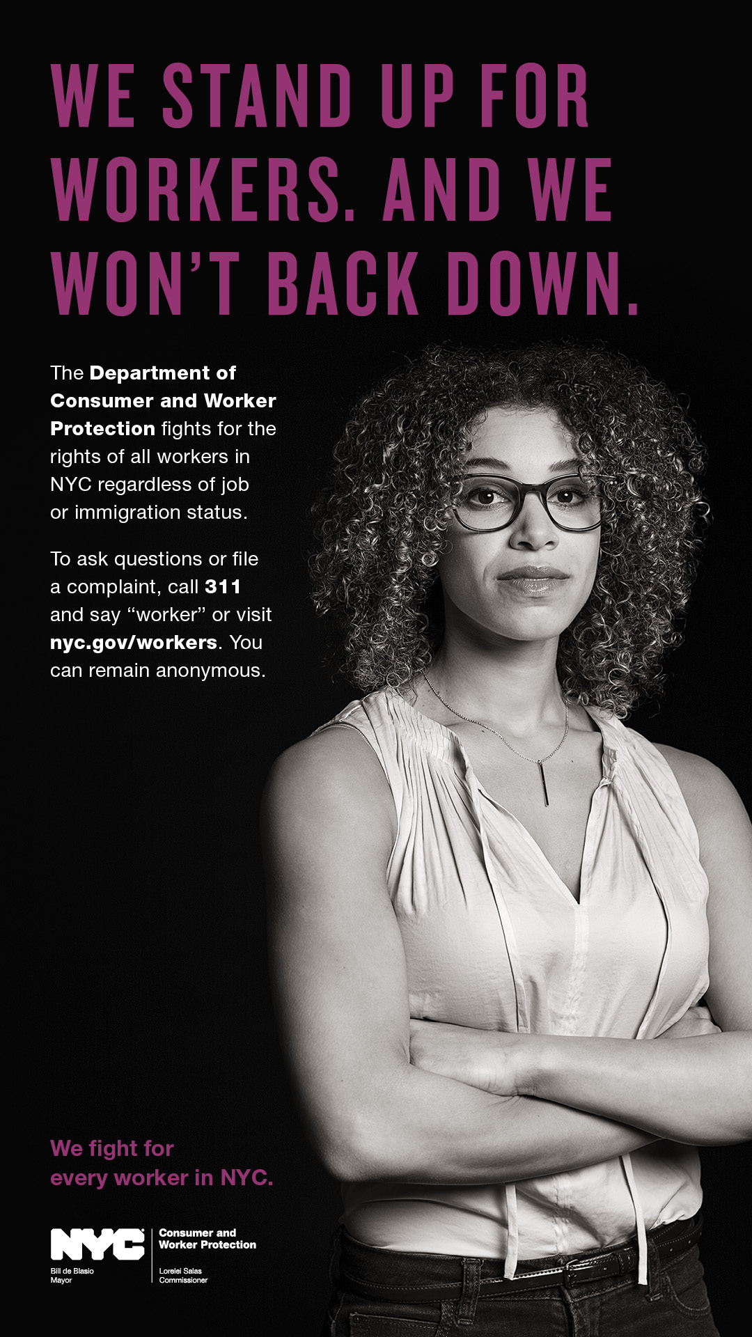 English version of workers' rights campaign ad featuring a freelancer