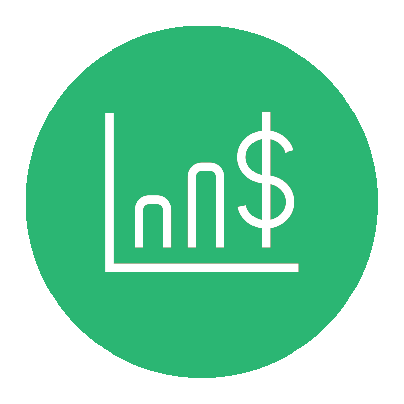 a green circle icon with an illustrated bar graph