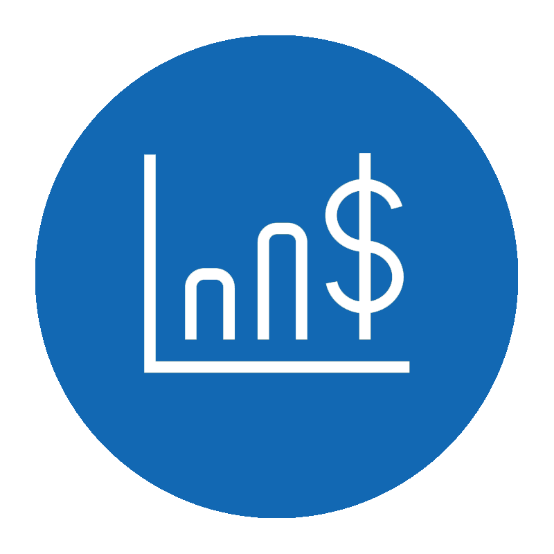 a blue circle icon with an illustrated bar graph