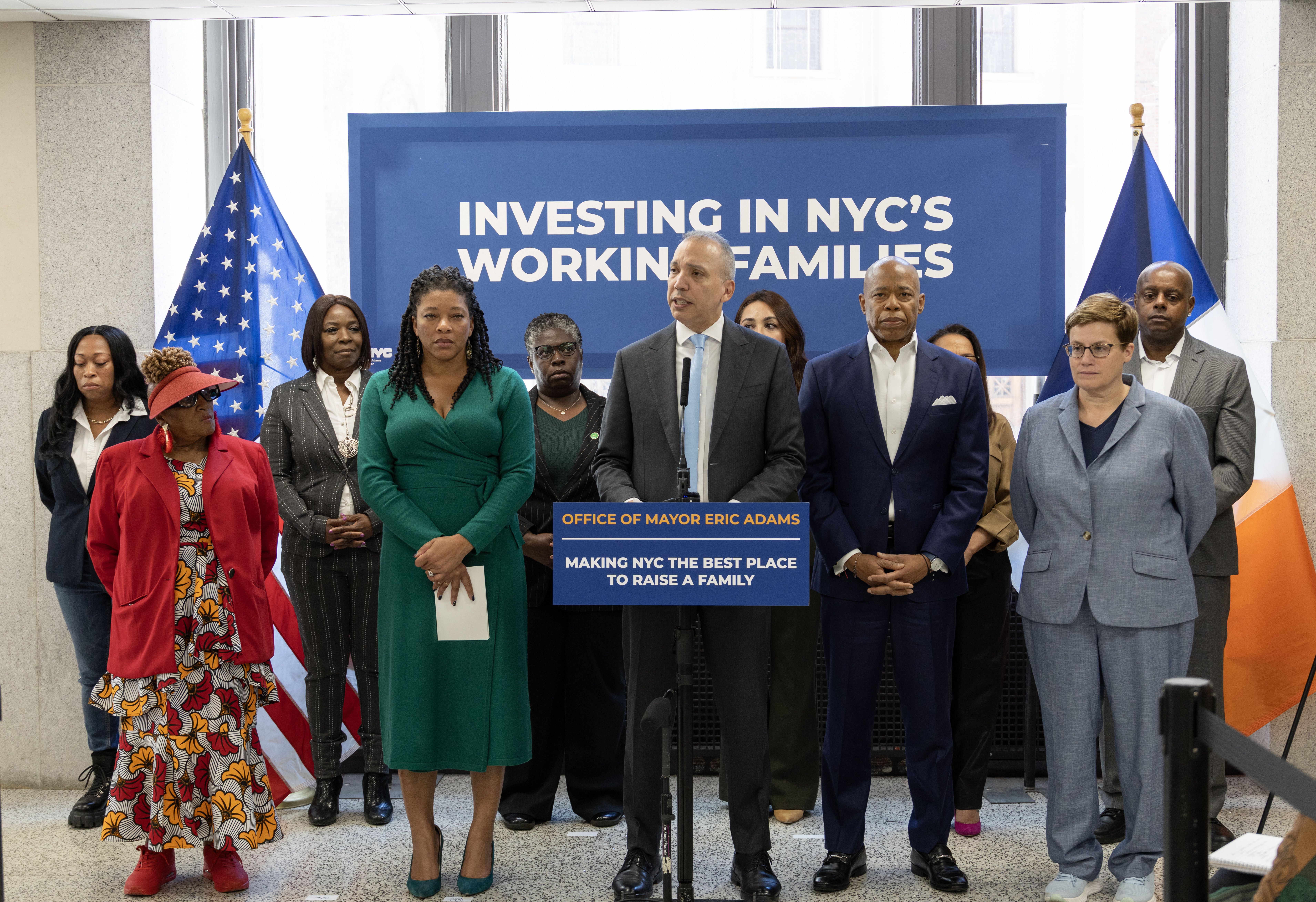 New York City officials at a press conference Investing in NYC's Working Families
                                           