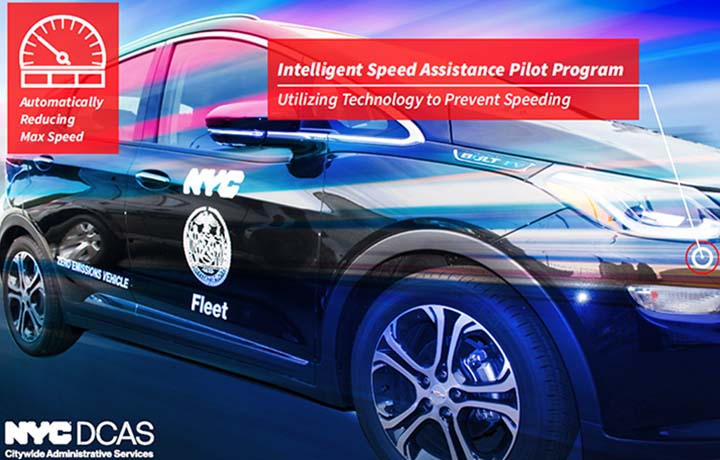 Photo of a NYC Fleet sedan with intelligent speed assist technology installed.
                                           