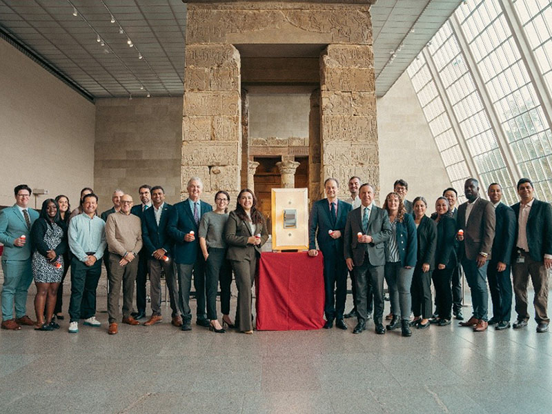 DCAS, NYPA, and The Met staff switch on the new lighting system in the Temple of Dendur.