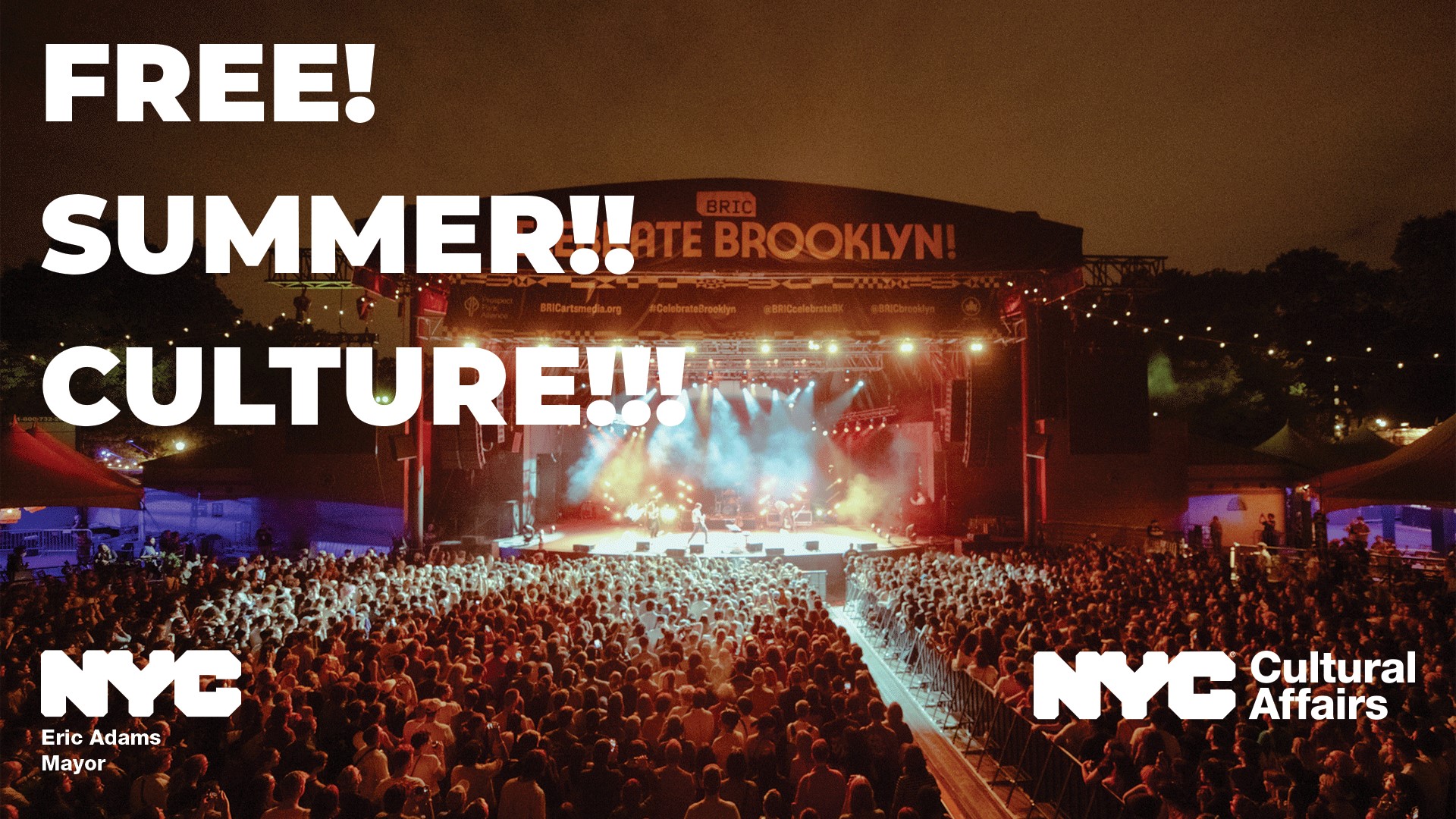 Photo of concert with text saying Free Summer Culture