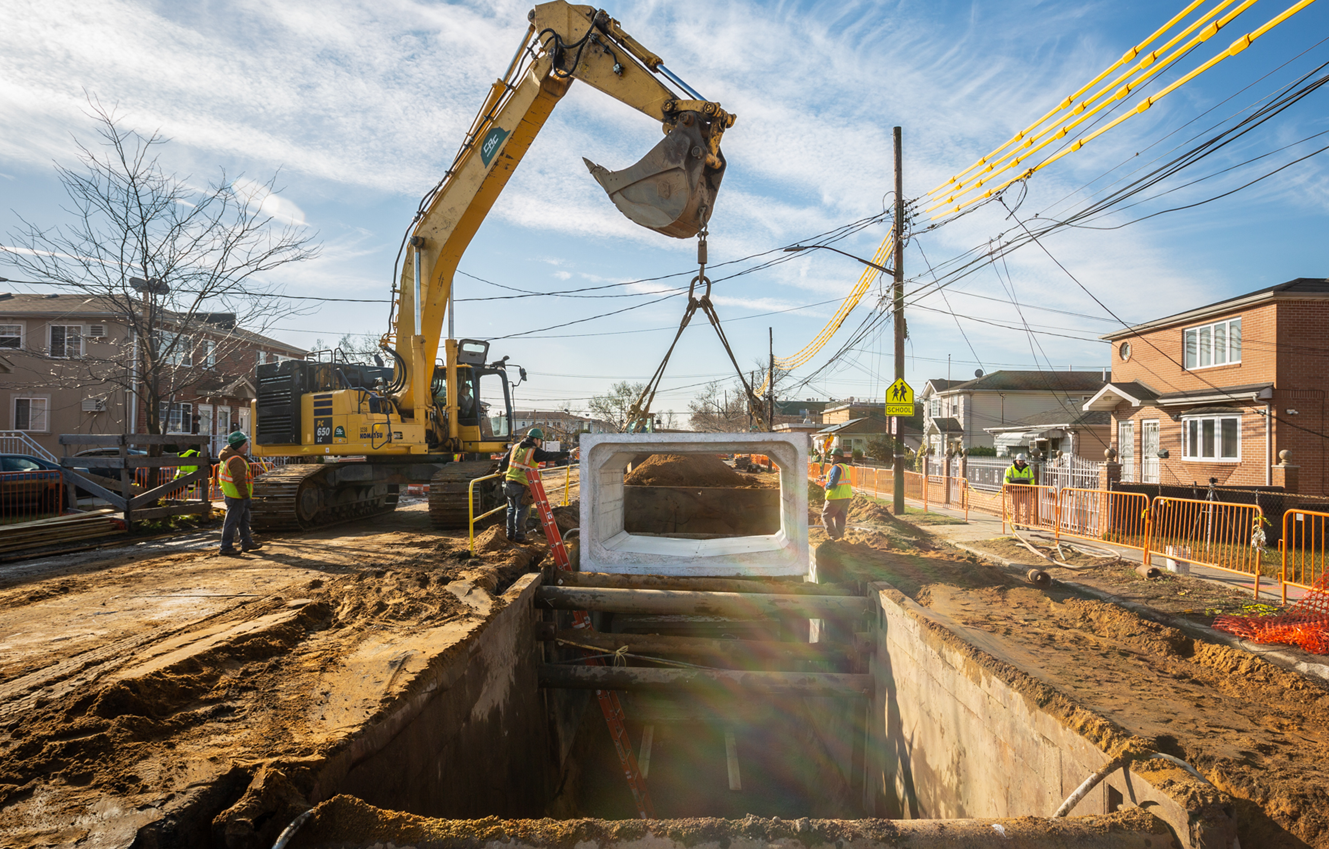 Box sewer installation at a construction site
                                           