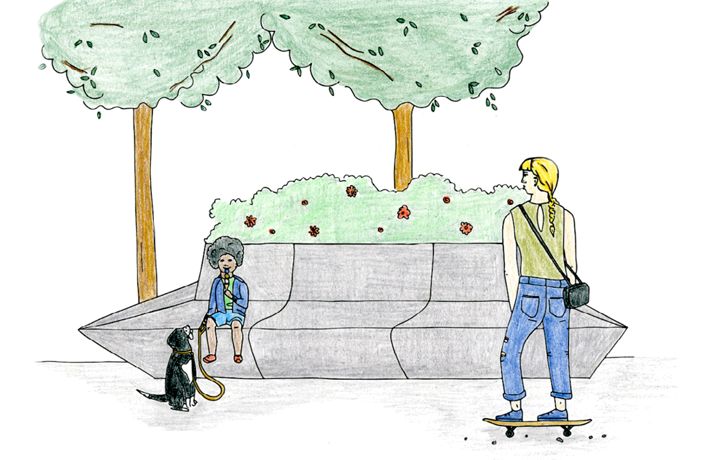 Person on Bench and Person on Skateboard