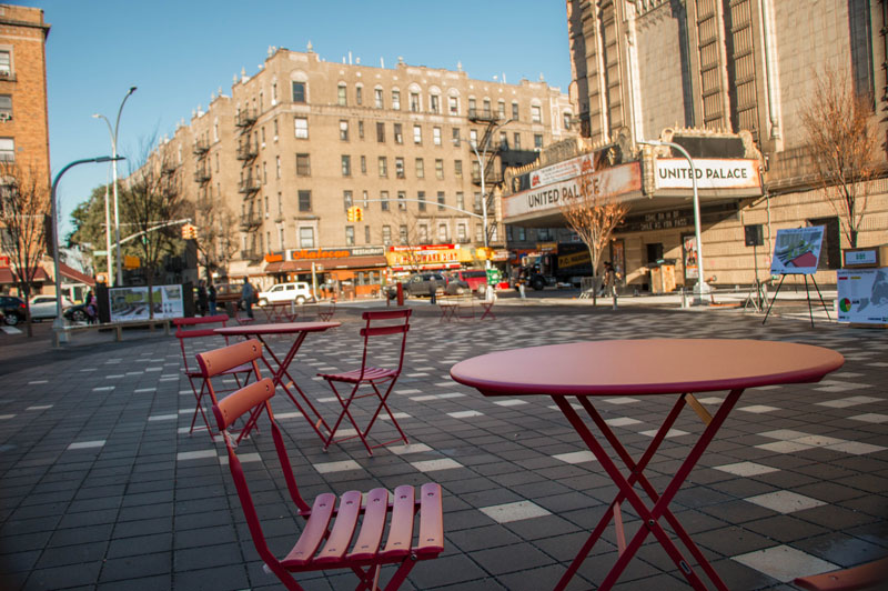 New tables and chairs in the renovated La Plaza de Las Americas