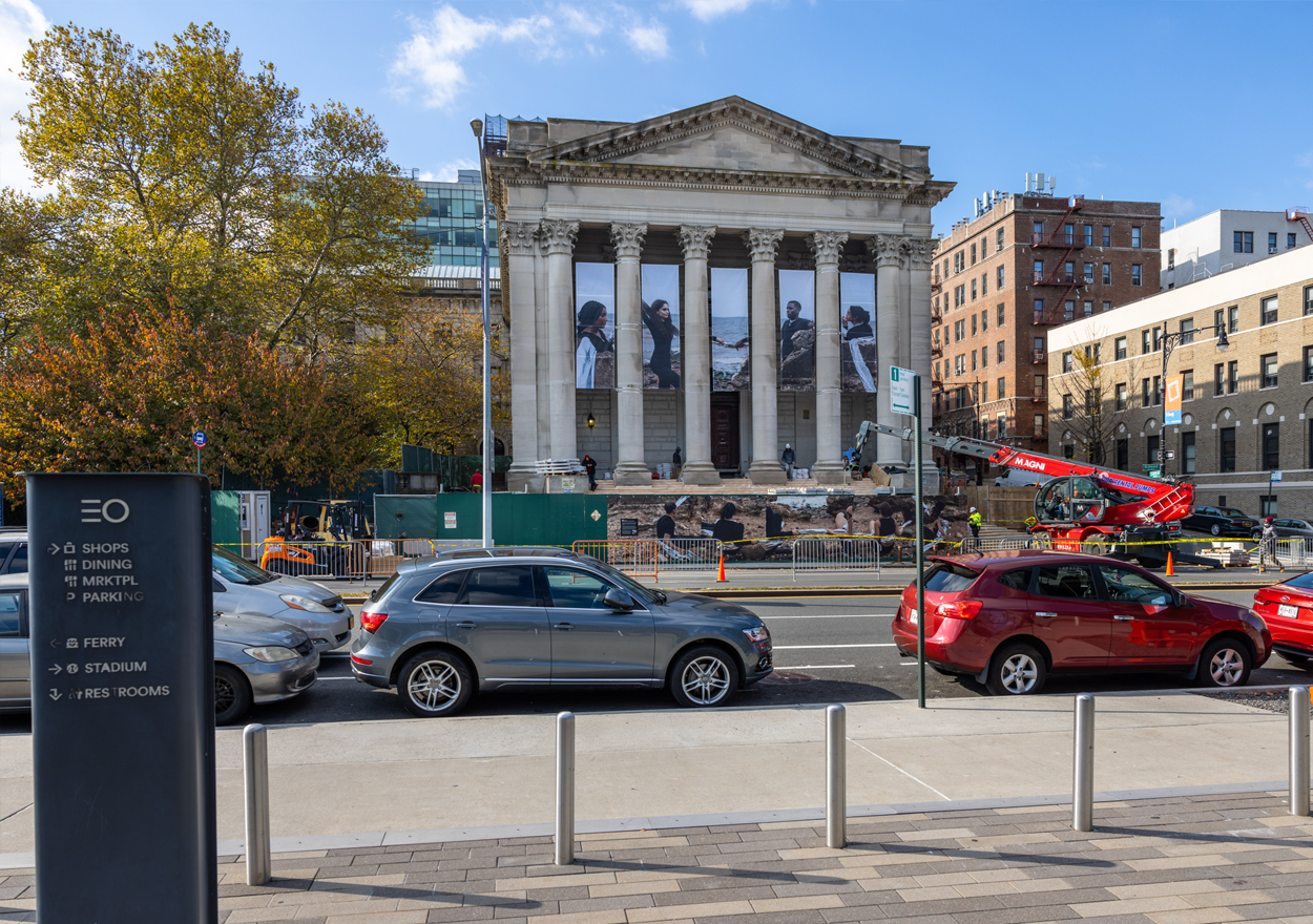 Staten Island Courthouse with art installation banner
