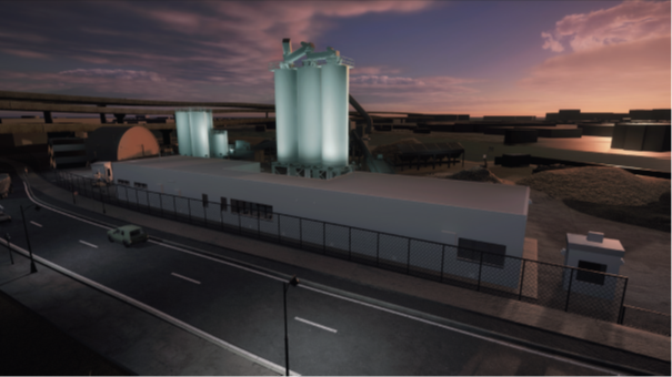 rendering of the installation Flexus illuminating the DOT Harper Street Asphalt Plant in Queens