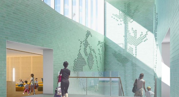 rendering of new art piece at the new Rego Park Community Library