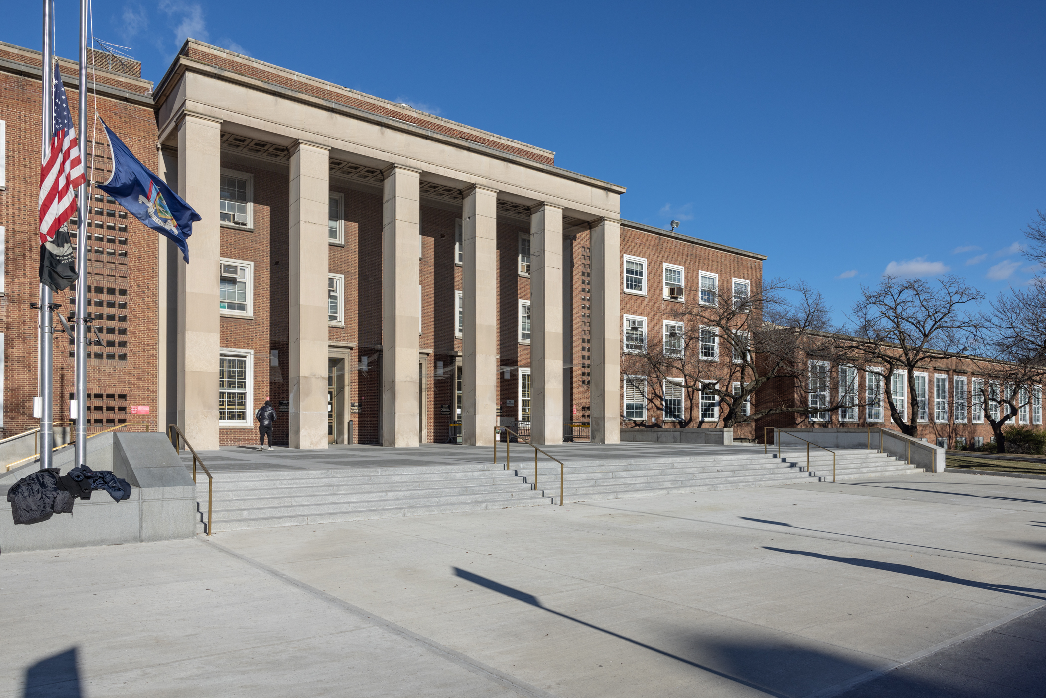 new plaza and steps at Queens Borough Hall