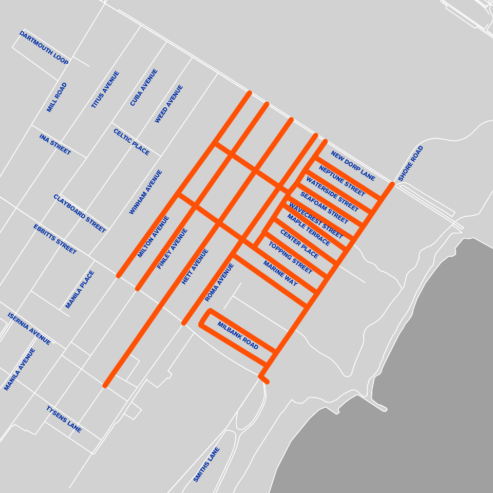 street map of project work with lines marking where work took place
