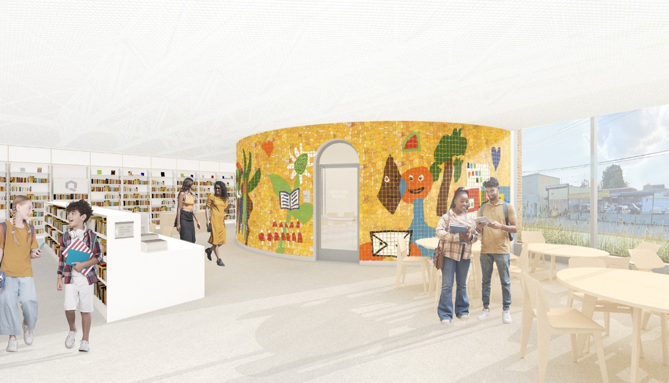 rendering of interior of new library