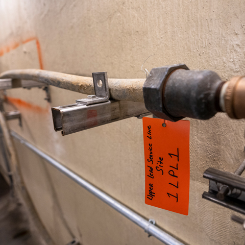 A lead pipe used for plumbing