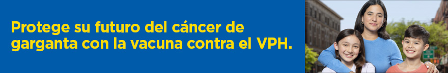 Protect their future from throat cancer with the HPV vaccine. Images of a mother and two children.