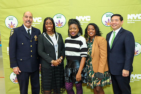 (Left to Right) New York City's Sheriff Anthony Miranda, Vanessa L. Gibson, Cannabis NYC Executive Director Dasheeda Dawson, NYC Mayor's Office of Equity Commissioner Sideya Sherman and Small Business Services Commissioner Kevin Kim.
