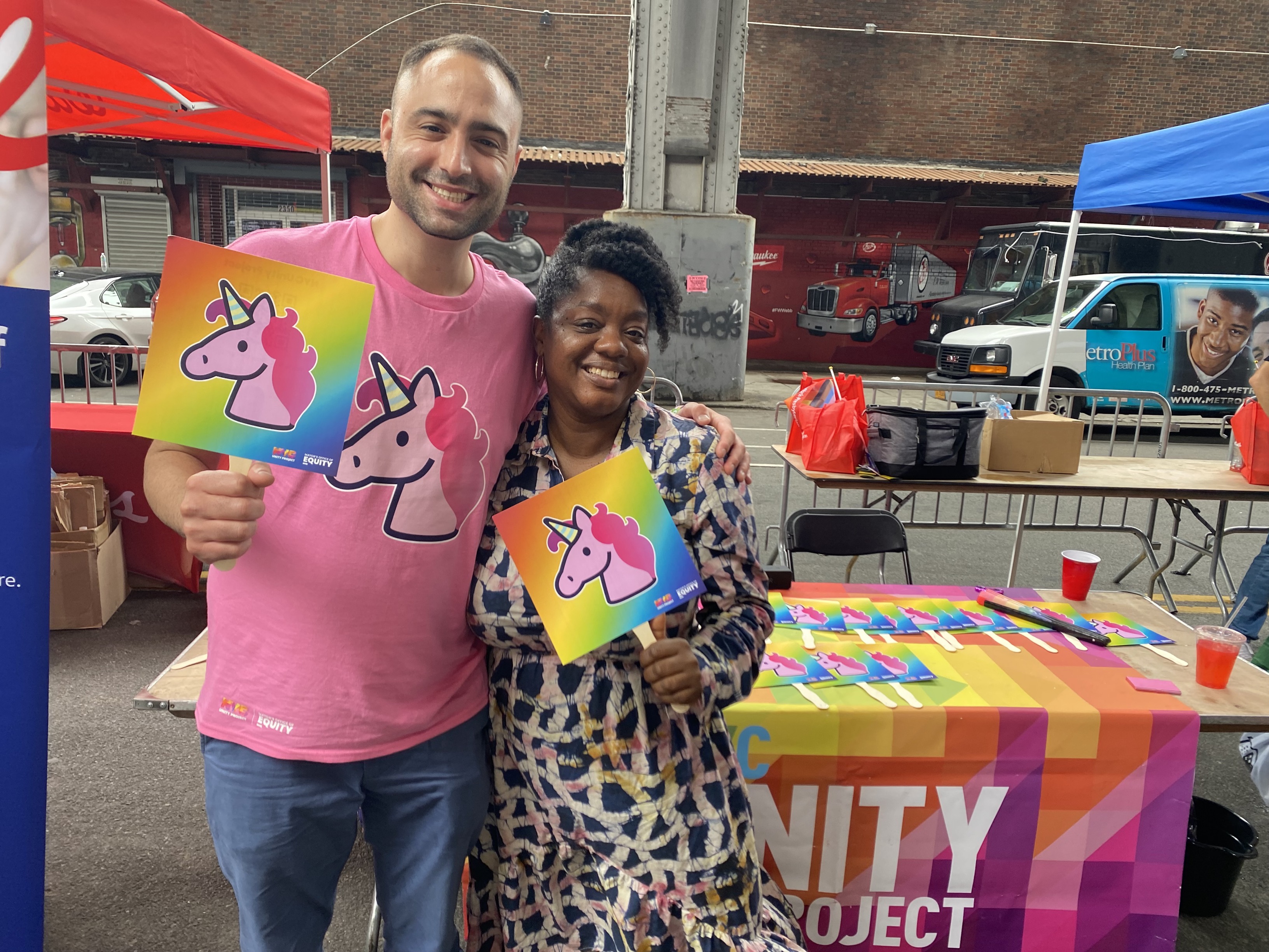 (from left to right) Acting Executive Director of the Unity Project Ronald Porcelli, and Mayor's Office of Equity Commissioner Sideya Sherman at Harlem Pride.