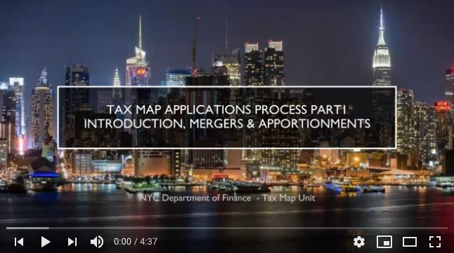 The Tax Map Application Process Title slide showing NYC at night with the words: Tax Map Application Process