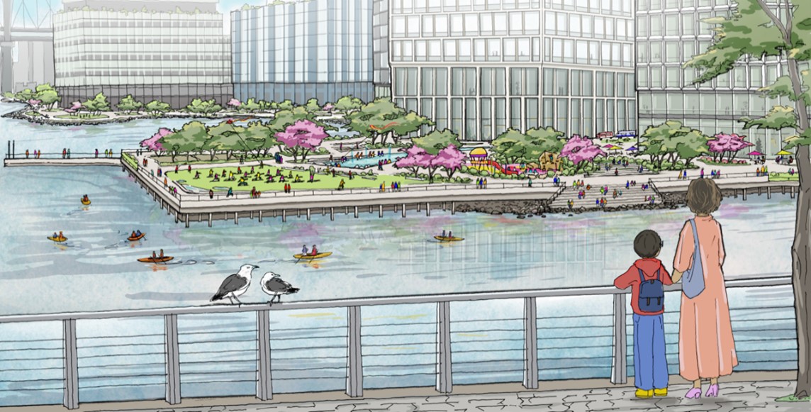 OneLIC  Neighborhood Plan would unify the waterfront from Gantry Plaza State Park to</em><em> <em>Queensbridge Park, creating a consistent public space for the neighborhood.  Image Credit: DCP.