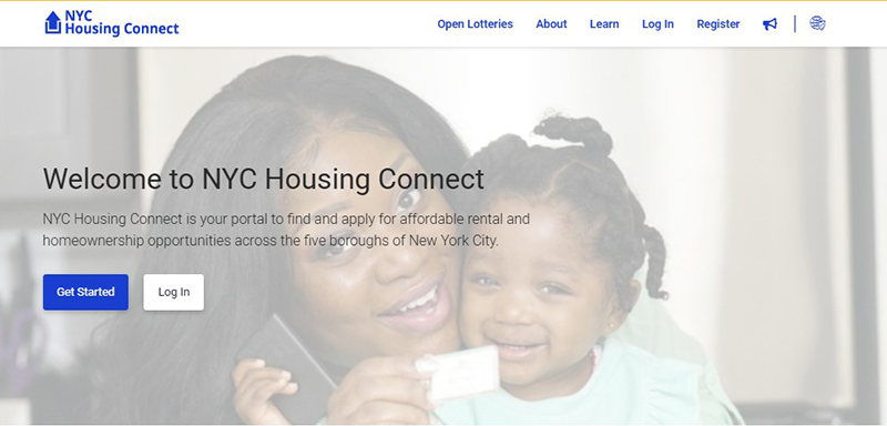 Screenshot of NYC Housing Connect homepage