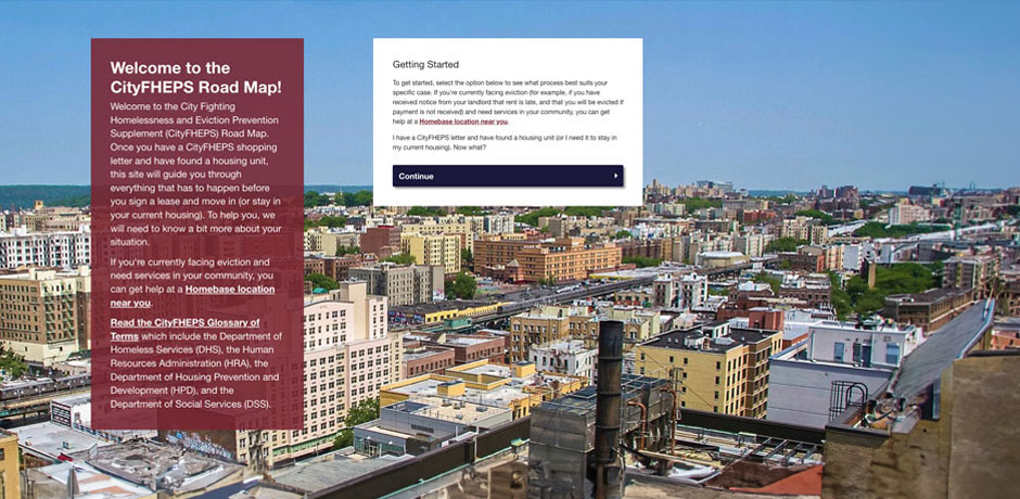 Image of the homescreen for the CityFHEPS Road Map
                                           