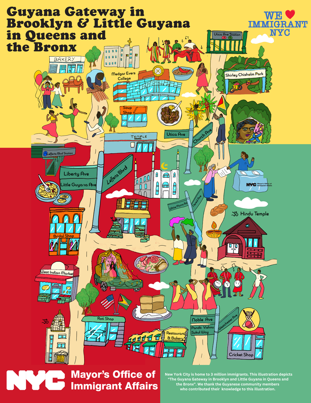 stylized map of Little Guyana's landmarks