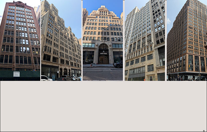 Photo of five historic mid-rise tower buildings in Midtown South Manhattan
                                           