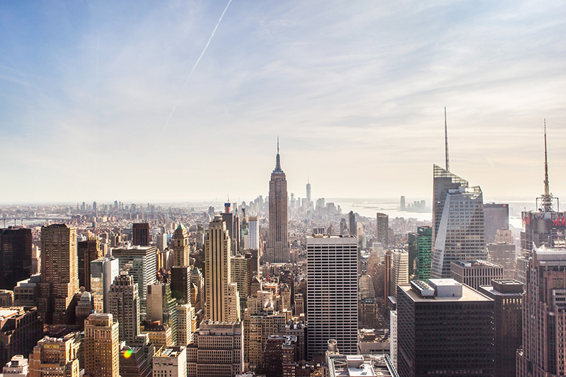 Photo: Christopher Postlewaite, NYC Tourism + Conventions.  Aerial photo of New York City skyline