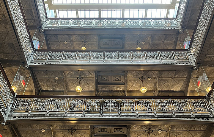 Nine-story atrium looking up to skylight 
