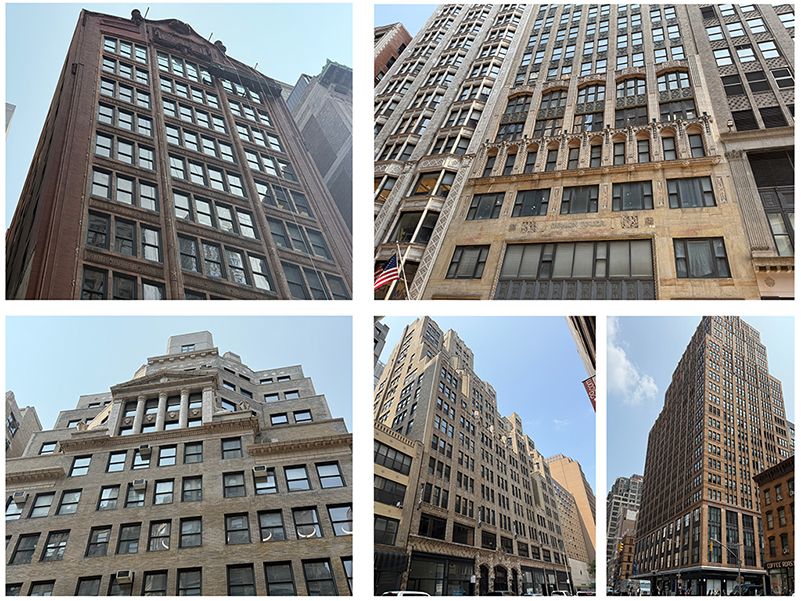 Photo of five historic mid-rise tower buildings in Midtown South Manhattan