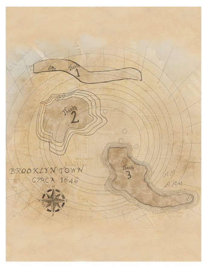 stylized historic map with text &ldquo;Brooklyn Town circa 1646&rdquo;