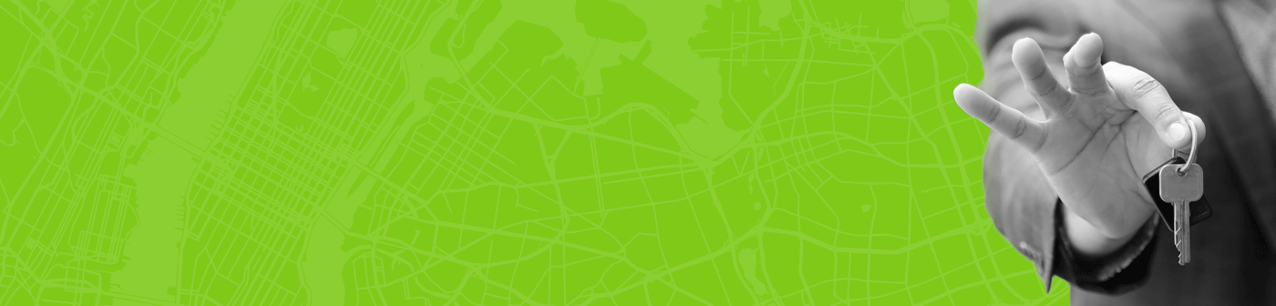 Image of hand holding a key in black and white with a lime green background