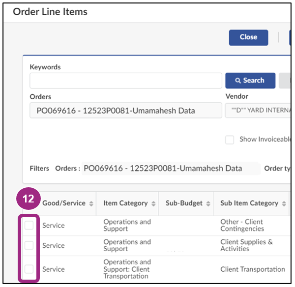 Several items are listed in the Order Line Items window.