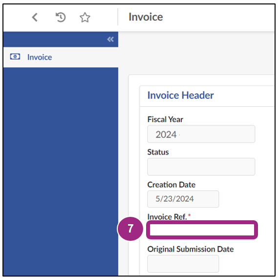 The Invoice Header section of the Invoice page.