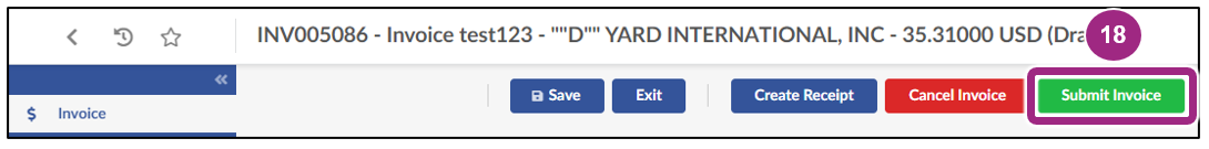 The Submit Invoice button at the top of the Invoice page.