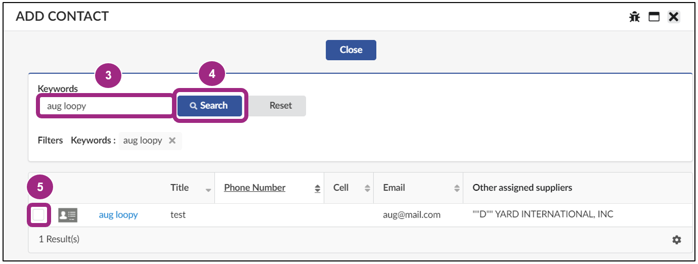 Screenshot of the Add Contact pop-up window.