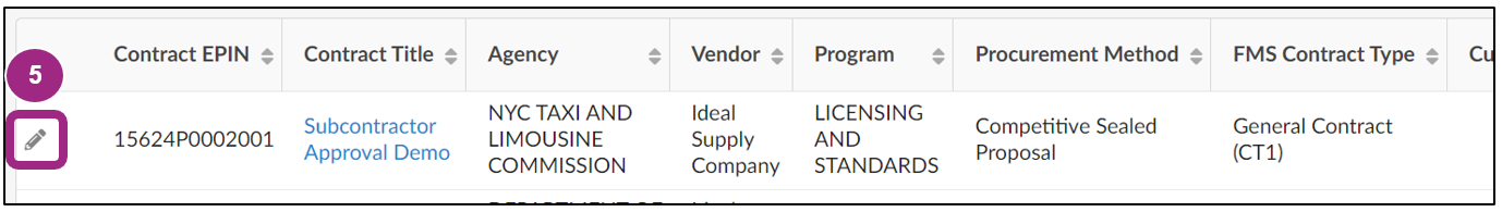 Screenshot of a contract in the results table.