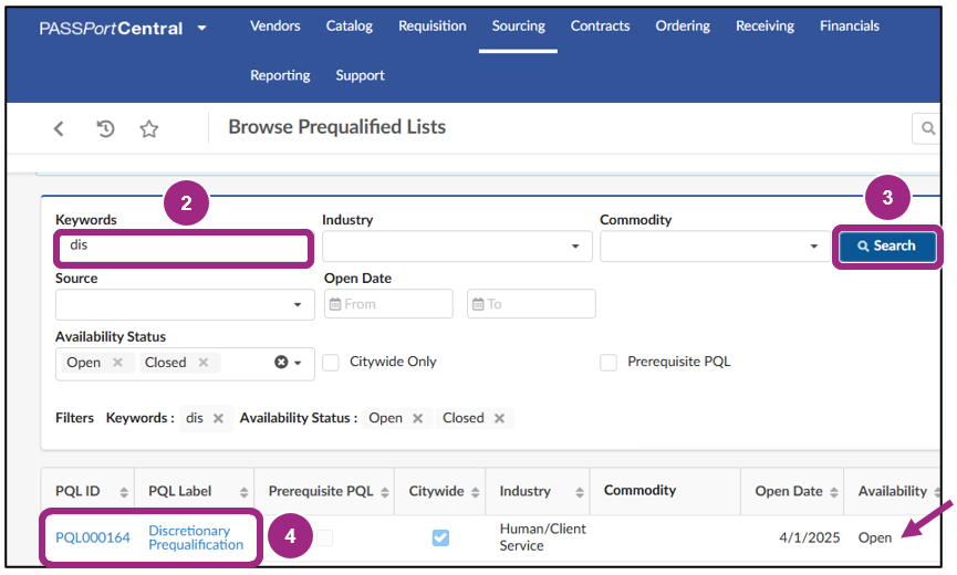 The Browse Prequalified Lists window.