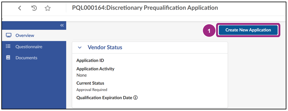 The Create New Application button.
