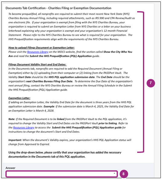 The Documents Tab Certification section of the PQL Questionnaire.