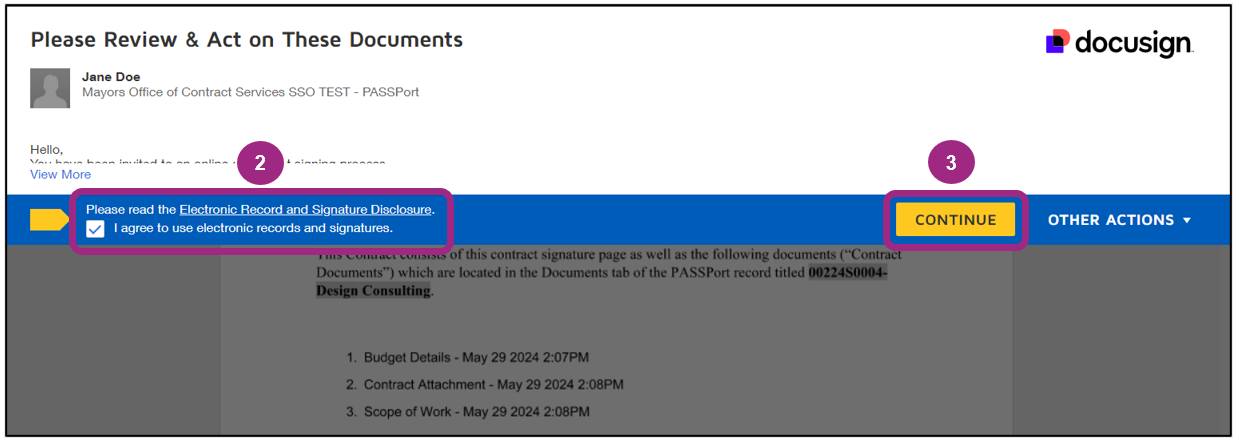 Screenshot of the DocuSign review page.