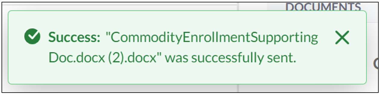 Screenshot of the Success message.