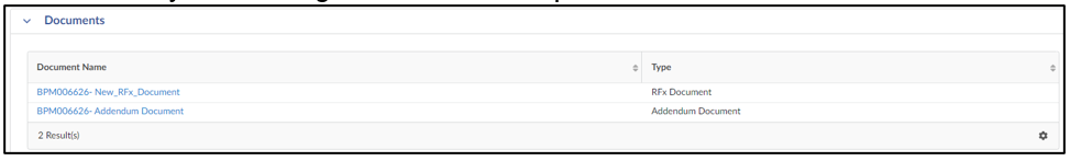 Screenshot of the RFx Documents section.