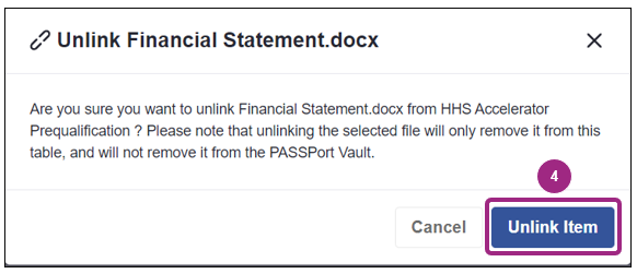 The Unlink pop-up window.